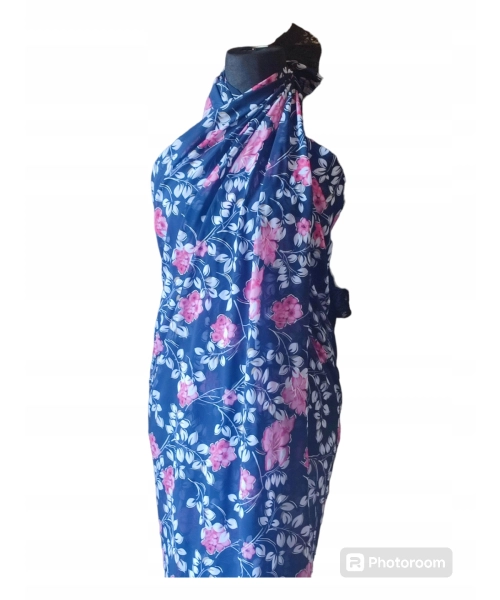 Duża sukienka plażowa - eleganckie PAREO XXL szyfon różowe kwiaty